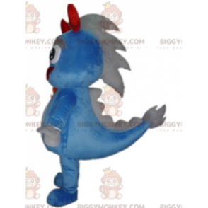 Traje de mascote de dinossauro gigante azul e cinza