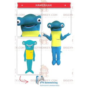 Hammerhead shark BIGGYMONKEY™ mascot costume with yellow