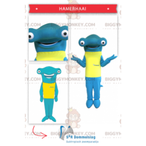 Hammerhead shark BIGGYMONKEY™ mascot costume with yellow