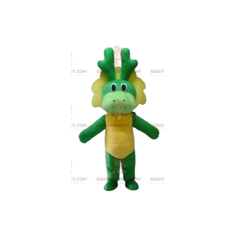 BIGGYMONKEY™ Groene en gele draak dinosaurus mascotte kostuum -