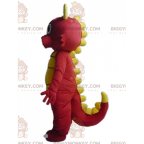 Bonito y colorido disfraz de mascota dragón rojo y amarillo