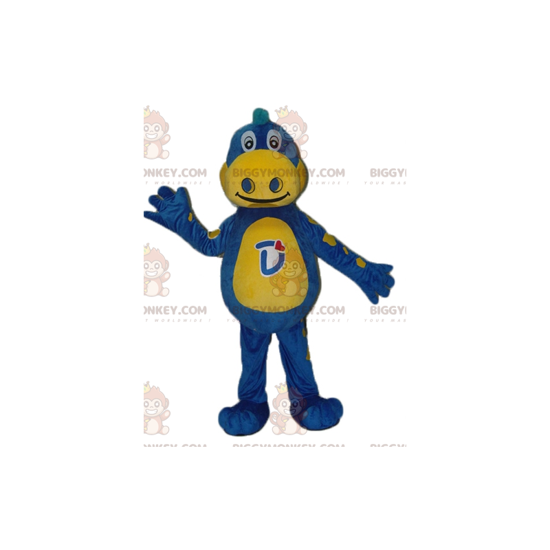 Costume da mascotte BIGGYMONKEY™ del drago blu e giallo Danone