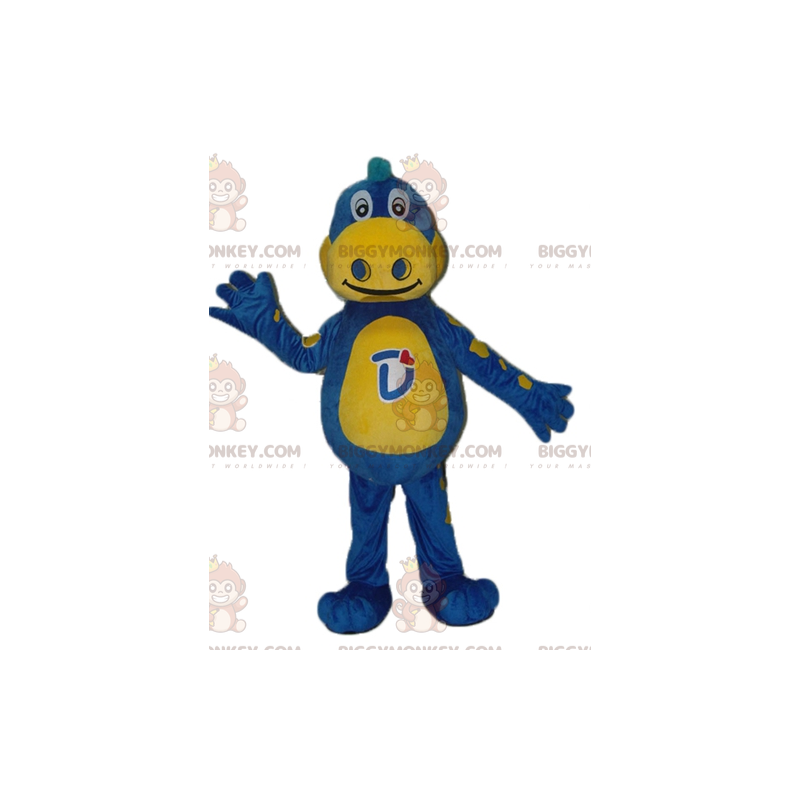 Costume de mascotte BIGGYMONKEY™ de dragon bleu et jaune Danone