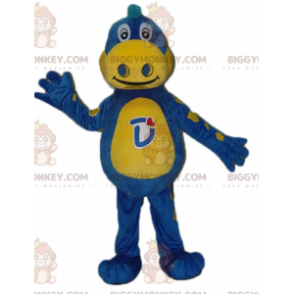 Costume de mascotte BIGGYMONKEY™ de dragon bleu et jaune Danone