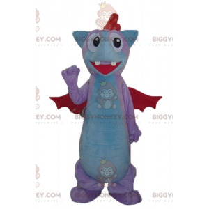 Blauwe en rode roos Bat Dragon BIGGYMONKEY™ mascottekostuum -