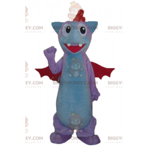 Disfraz de mascota dragón murciélago azul y rosa roja