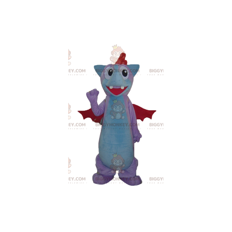 Costume da mascotte drago pipistrello blu e rosa rossa
