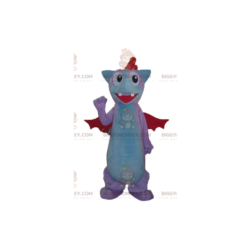 Disfraz de mascota dragón murciélago azul y rosa roja