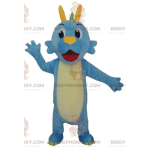 Κοστούμι μασκότ Μπλε Πράσινο και Κίτρινο Δράκο Δεινόσαυρος