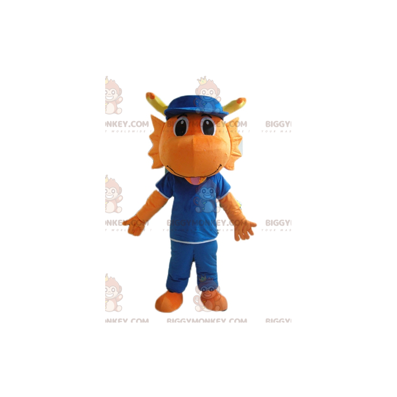 Orange Dragon Dinosaur BIGGYMONKEY™ Mascot Costume Dressed in