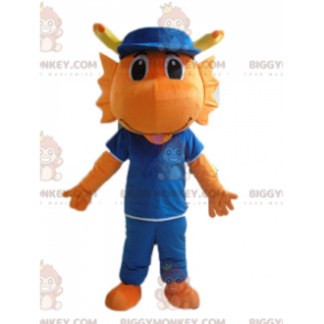 Kostým oranžový drak Dinosaur BIGGYMONKEY™ maskot v modrém –