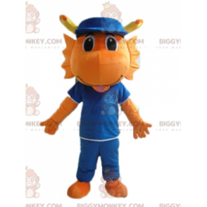 Orange Dragon Dinosaur BIGGYMONKEY™ Mascot Costume Dressed in