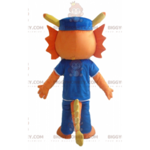 Kostým oranžový drak Dinosaur BIGGYMONKEY™ maskot v modrém –