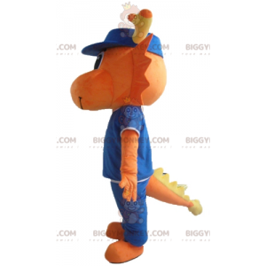 Oranje draak dinosaurus BIGGYMONKEY™ mascottekostuum gekleed in