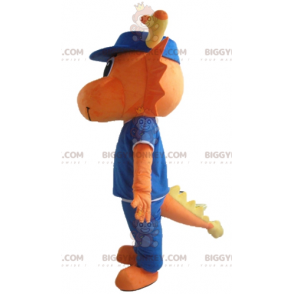 Orange Dragon Dinosaur BIGGYMONKEY™ Mascot Costume Dressed in