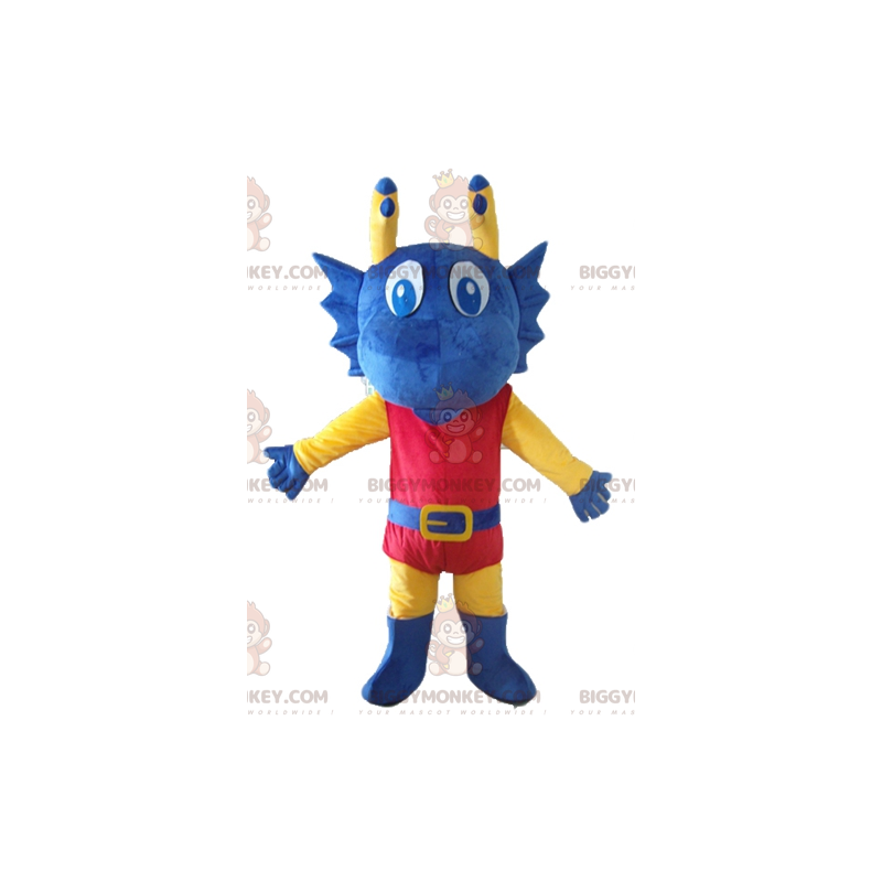 Traje de mascote BIGGYMONKEY™ Dragão azul amarelo e vermelho