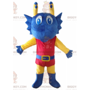 BIGGYMONKEY™ Costume da mascotte Drago blu giallo e rosso