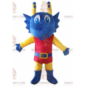 BIGGYMONKEY™ mascottekostuum blauw gele en rode draak verkleed
