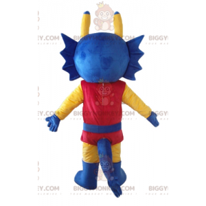 BIGGYMONKEY™ mascottekostuum blauw gele en rode draak verkleed