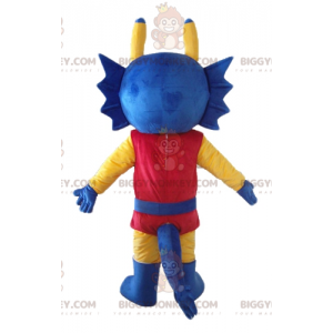 Costume de mascotte BIGGYMONKEY™ de dragon bleu jaune et rouge