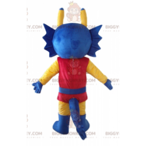 BIGGYMONKEY™ mascottekostuum blauw gele en rode draak verkleed