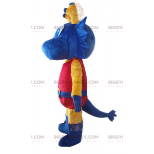 BIGGYMONKEY™ Costume da mascotte Drago blu giallo e rosso