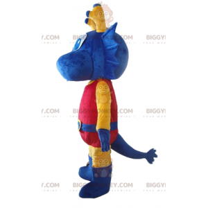 BIGGYMONKEY™ Mascot Costume Blue Yellow and Red Dragon Dressed