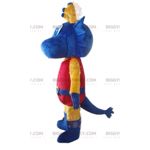 BIGGYMONKEY™ mascottekostuum blauw gele en rode draak verkleed