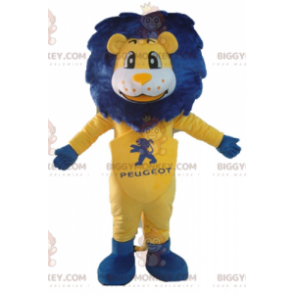 BIGGYMONKEY™ Mascot Costume White and Yellow Lion with Blue