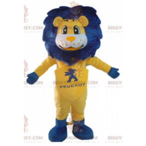 BIGGYMONKEY™ Mascottekostuum Witte en gele leeuw met blauwe