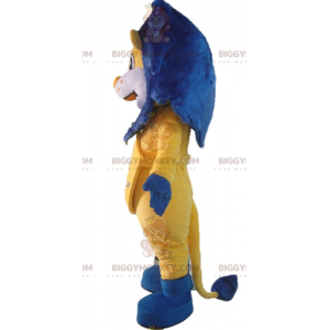 BIGGYMONKEY™ Maskotdräkt Vitt och gult lejon med blå man -