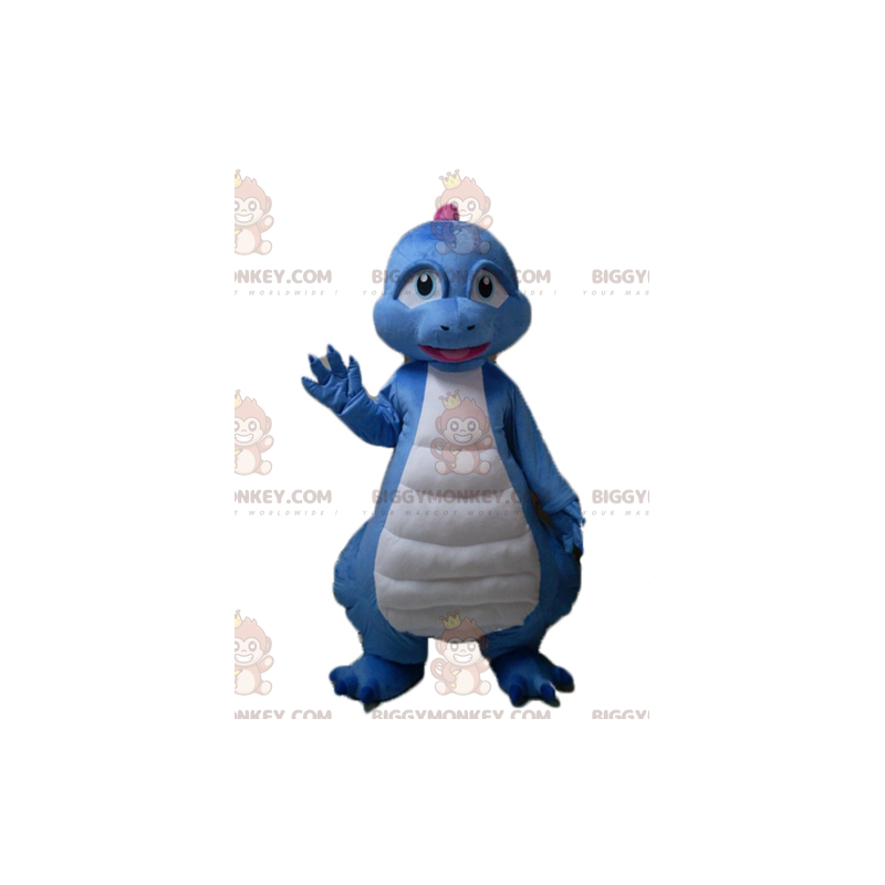 Blauw wit roze draak dinosaurus BIGGYMONKEY™ mascotte kostuum -