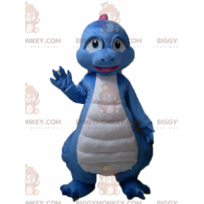 Blauw wit roze draak dinosaurus BIGGYMONKEY™ mascotte kostuum -