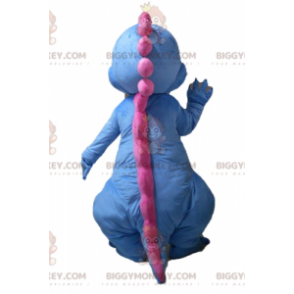 Blauw wit roze draak dinosaurus BIGGYMONKEY™ mascotte kostuum -