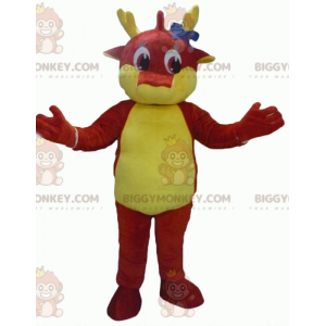 Disfraz de mascota dragón rojo y amarillo gigante BIGGYMONKEY™