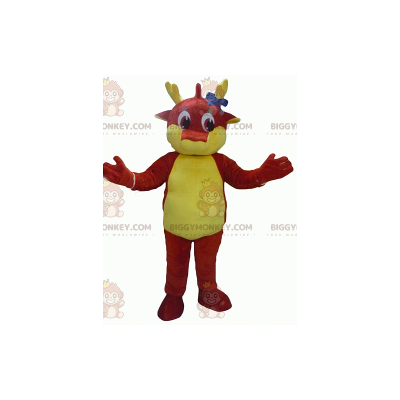 Costume da mascotte gigante rosso e giallo drago BIGGYMONKEY™ -