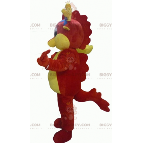 Kostium maskotka olbrzymiego czerwono-żółtego smoka