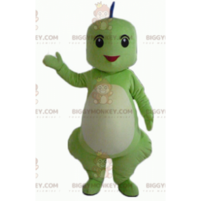 Costume da mascotte sorridente verde blu arancione drago