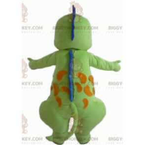 Costume da mascotte sorridente verde blu arancione drago