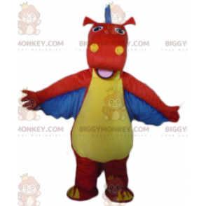 Costume da mascotte drago dinosauro rosso giallo blu