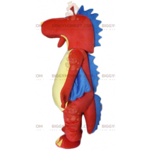Rood Geel Blauw Dinosaurus Draak BIGGYMONKEY™ Mascotte Kostuum