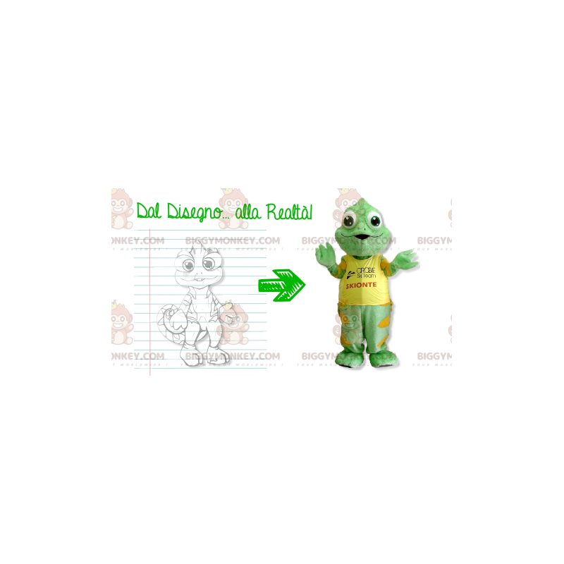 Disfraz de mascota camaleón verde y amarillo BIGGYMONKEY™ -