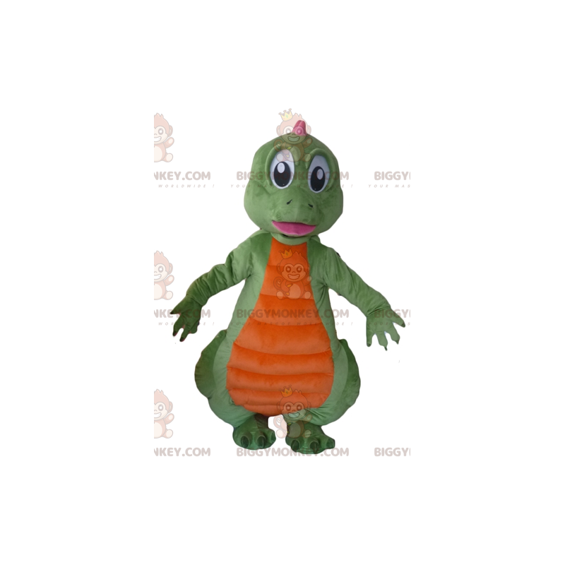 Costume da mascotte BIGGYMONKEY™ dinosauro verde arancione e