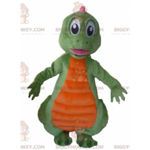 Costume da mascotte BIGGYMONKEY™ dinosauro verde arancione e