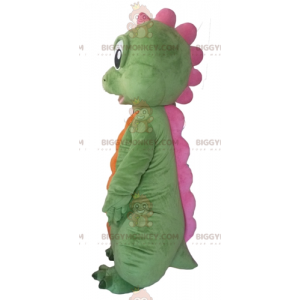 Disfraz de mascota BIGGYMONKEY™ de dinosaurio verde, naranja y