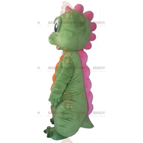 Costume da mascotte BIGGYMONKEY™ dinosauro verde arancione e