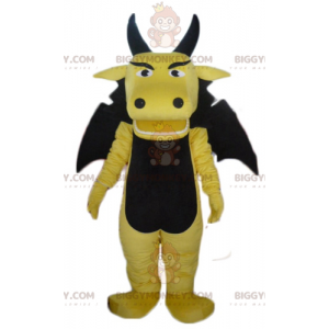 Divertido e impresionante disfraz de mascota de dragón amarillo