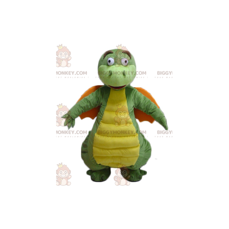 Costume de mascotte BIGGYMONKEY™ de dragon vert jaune et orange