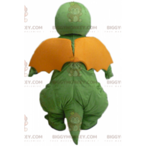 Grappig uitziende Groen Geel Oranje Draak BIGGYMONKEY™ Mascotte