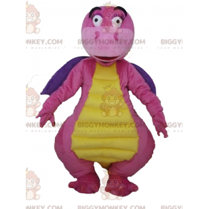 Seducente e colorato costume da mascotte drago rosa viola e